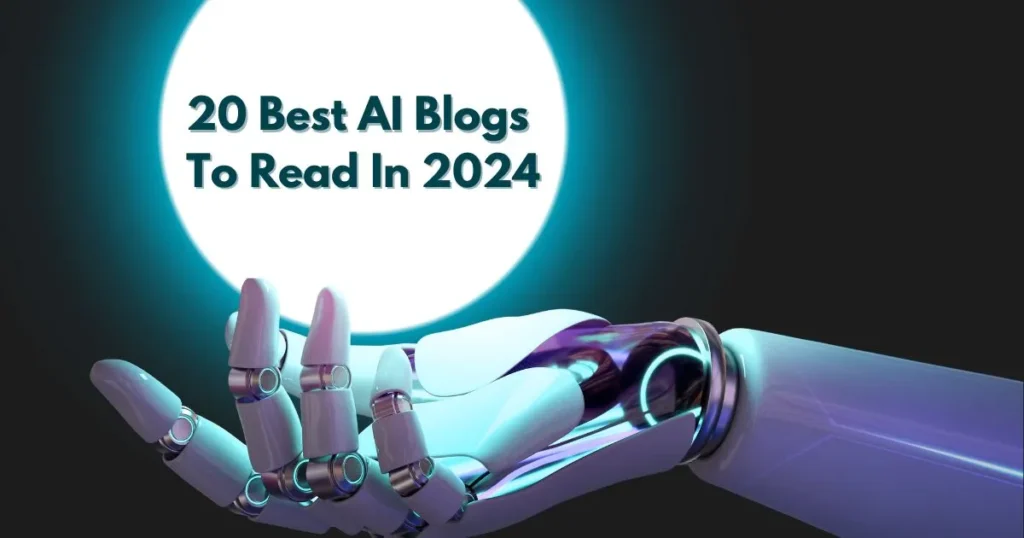 A Robot's hand holding a illuminated light, acting as a beacon to guide readers towards the 'Best AI Blogs To Read in 2024'